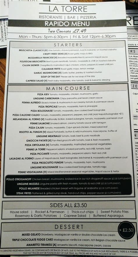 torre restaurant menu